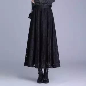 가을 캐주얼 스커트 여친 롱 데일리 쉬폰 펀칭 레이스 밴딩 허리감 플리츠 SPO마켓3