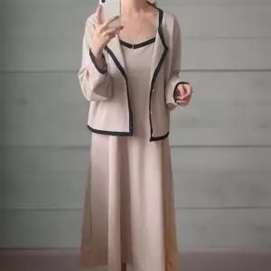 [신상오픈런]여자 와플 배색 라운드넥 가디건 끈나시 롱원피스 세트 (41432370)