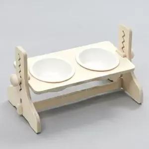 반려견정수기 강아지 고양이 높이조절 식기 식탁 2구 도자기 흰색