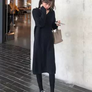 베이직 여성 데일리 후디 골지 니트 롱 원피스