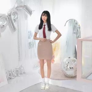 교복몰 (허리조절)하복 연베이지 교복치마 교복 학생.