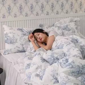 [콩심팥심]이불패드세트 디오레 30수 광목 프릴 차렵이불 패드세트 퀸 Q (블루)