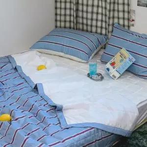 [콩심팥심]이불패드세트 레트로 M2 듀라론 냉감 이불 패드 베개 퀸 Q (블루)