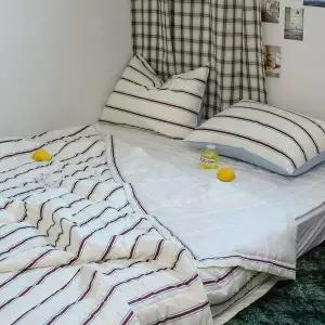 [콩심팥심]이불패드세트 레트로 M2 듀라론 냉감 이불 패드 베개 퀸 Q (크림)