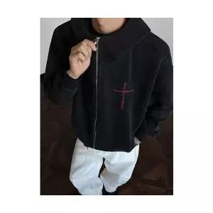 남자 댄디 가디건 집업 블랙 워싱 데빌 맨투맨 가을 십자가 자수 후드 카디건 M스포3