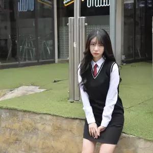 교복몰 블랙화이트라인 롱조끼(여자) 교복 학생복.