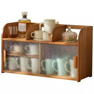 빈티지 미닫이 그릇 수납장 우드 컵보관함 원목 그릇장