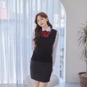 교복몰 보풀방지 블랙 화이트라인 교복조끼 여자 교복.