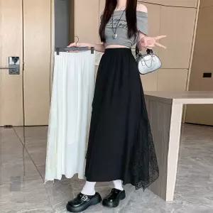 여성 데일리 쉬폰 스커트 영상 망사 자수 레이스 봄 소프트 감성 A라인 롱 스포M1