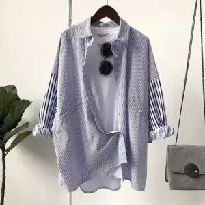 [의류] 여성 셔츠 스트라이프 루즈핏 오버핏 박스핏 롤업