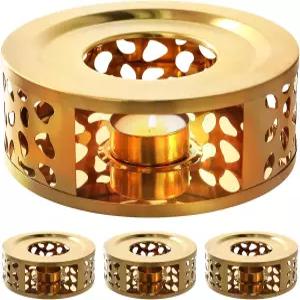 호이곤 3PCS 티포트 워머 스테인리스 스틸 브러시드 베이스 티라이트 캔들 홀더 골드