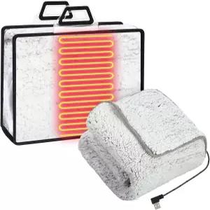 난방 담요 전기 던지기 58 x43 USB 배터리 전원 작동 5v 3열 설정(타이머 및 온도 컨트롤러 포함) 자동차