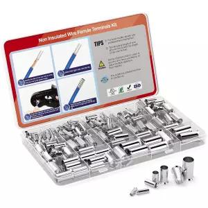 AIRIC 168개 와이어 페룰 키트 12-1/0 게이지 주석 크림프 구리 커넥터 비절연 배선 전기 케이블 핀 코드