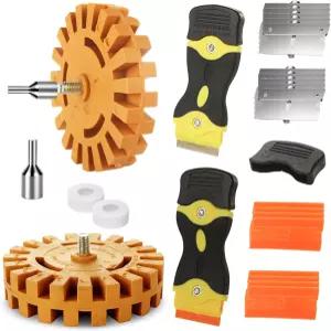 MIVIDE 4팩 데칼 리무버 지우개 휠 도구 세트 4인치 고무 파워 드릴 자동차 접착 핀스트라이프 스티커 비닐