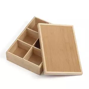 [하프클럽/셀러허브]손잡이형수납박스 공간박스 6칸 대나무 수납보관함(덮