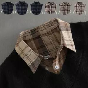 캐주얼 레이어드 페이크 체크 셔츠 겹카라 여성 룩 페미닌