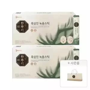 CJ 한뿌리 흑삼진 녹용스틱 30포 1박스 선물세트, 2개 + 쇼핑백