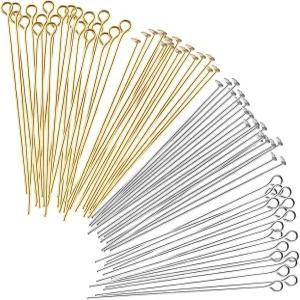 보석 제작용 Mabor 400Pcs 헤드 핀 2인치 평면 및 금속 DIY 공예 귀걸이 목걸이 펜던트 용품 금 은