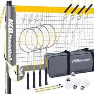 호켈볼 배드민턴 네트 세트 안티 사그 시스템 셔틀콕 4개가 포함된 프로 탄소 섬유 라켓 4개 배구 및 콤보