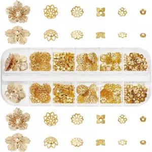 PH PandaHall 390Pcs 비드 캡 6가지 스타일 꽃 철 합금 황동 금속 베일 끝 참 스페이서 비즈 귀걸이 팔찌