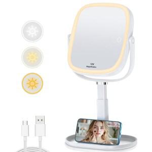 LED 조명 탁상 화장거울 360도회전 1배/10배 확대 3000mAh