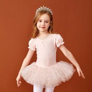 어린이 무용복 소녀 퐁퐁소매 반짝이 별 스카프 발레복 튜튜 스커트 공연복