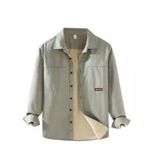 겨울 캐주얼 남성셔츠 트렌디 아이템 솔리드 기모 도톰 긴팔 루즈핏 카고 스퀘어넥 빅사이즈 코트 HT4