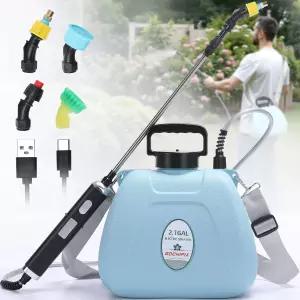 고치픽스 전기 정원 분무기 2.1갤런 미스트 노즐 4개 텔레스코픽 지팡이 조절 가능한 어깨 스트랩 USB