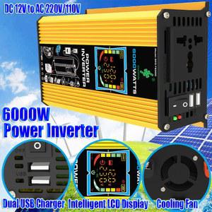 6000W 인버터 DC 12V - AC 110V / 220V 차량용 태양광 인버터 (듀얼 USB 디지털 디스플레이 포함, RV 소형 가전 제품용)