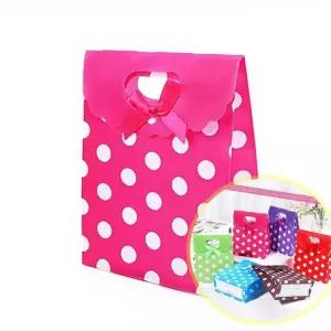 도트리본 선물가방 12p 간식포장 답례품상자 삼각손잡이 박스 종이백