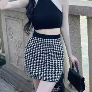 여성 러블리 하운드 패턴 클래식 디자인 미니 스커트플레어 밴딩 미디 여름 머메이드 새틴 정장 A라인 쉬폰