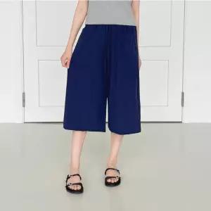 여성 캐주얼 밴딩 팬츠 빅와이드 아이스 7부 치마바지여름 여자통 일자통 허리가편안한 시원한 카고 통바지