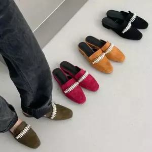 여자 로우힐 사각코 큐빅 샌들힐 합성피혁 블로퍼