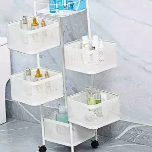 화이트 GJE626B1 5단 회전 트롤리 미용웨건 철제트롤리