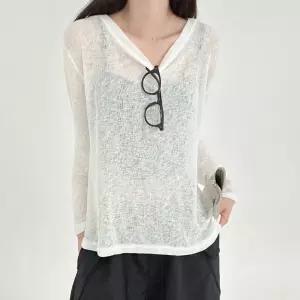 얇은 시스루 여성 긴팔티 커버업 루즈핏 스타일여자셔츠 가을 데일리 오버 빅사이즈 여름셔츠 슬림 긴팔 기