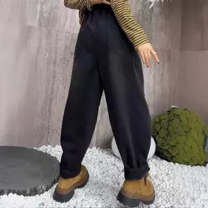 바지 겨울 배기핏 레터링 배기 자수 기모 여성패션 슬림핏 청바지 DL4