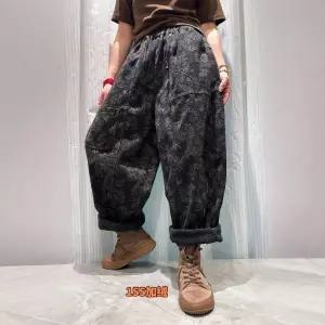 팬츠 캐주얼 빈티지 겨울 프린트 배기 기모 여성패션 배기핏 도톰 청바지 오버핏 DL4
