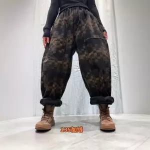 팬츠 빈티지 겨울 슬림핏 프린트 기모 여성패션 배기핏 카모 청바지 오버핏 트렌드 DL4