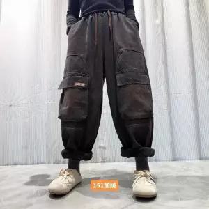 바지 검정 캐주얼 겨울 포켓 오버핏 청바지 기모 배기핏 진 여성패션 도톰 DL4