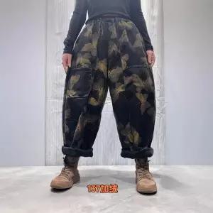 팬츠 겨울 배기핏 기모 여성패션 배기 프린트 오버핏 도톰한 청바지 DL4