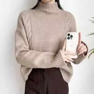 포근 반폴라 니트 루즈핏 체형커버 가을겨울 캐주얼골지 카라 배색 단가라 보트넥 여성 팔니트 크롭 앙고라