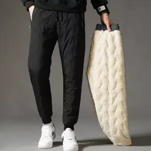 겨울 방한용 남성 사선 패턴 기모 패딩 조거팬츠남자바지 골덴 편한 니트 안감 일자 와이드 청바지