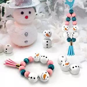 크리스마스 눈사람 나무비즈 팔찌 키링 만들기(5인묶음포장)DIY링 링만들기 가방걸이 우드볼 DIY 만들기