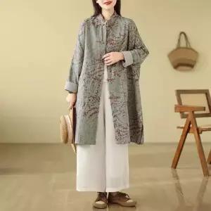 여성용 하프 봄 빈티지 재킷 린넨마 면마 코트 버클 가오리핏 MACHI1