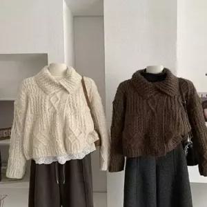 니트 여성용 추동 빈티지 재킷 린넨마 오말레 터틀넥 꽈배기 코트 도톰 굵은 MACHI4