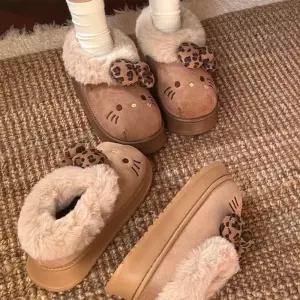 헬로키티 호피털 슬리퍼 부츠 브라운신발 따뜻한 예쁜 포근한