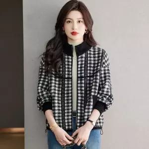 모직 추동 상의 슬림핏 도톰 체크 가디건 카디건 쇼트 여성패션 DL4