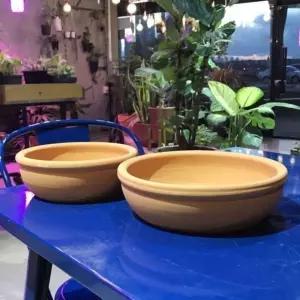 국산 수제 황토빛 라운드 분재형 토분 26x9cm용화분 장식용 인테리어 용기 흙화분 앤틱 엔틱