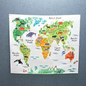 세계지도 창문가리개 벽걸이 동물 인테리어천 티비