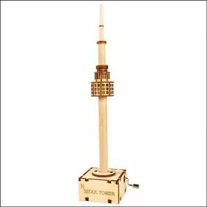 DIY 조립 오르골 N 서울타워엔틱 모형 우드 인테리어소품 만들기 입체퍼즐만들기 건축물 태엽